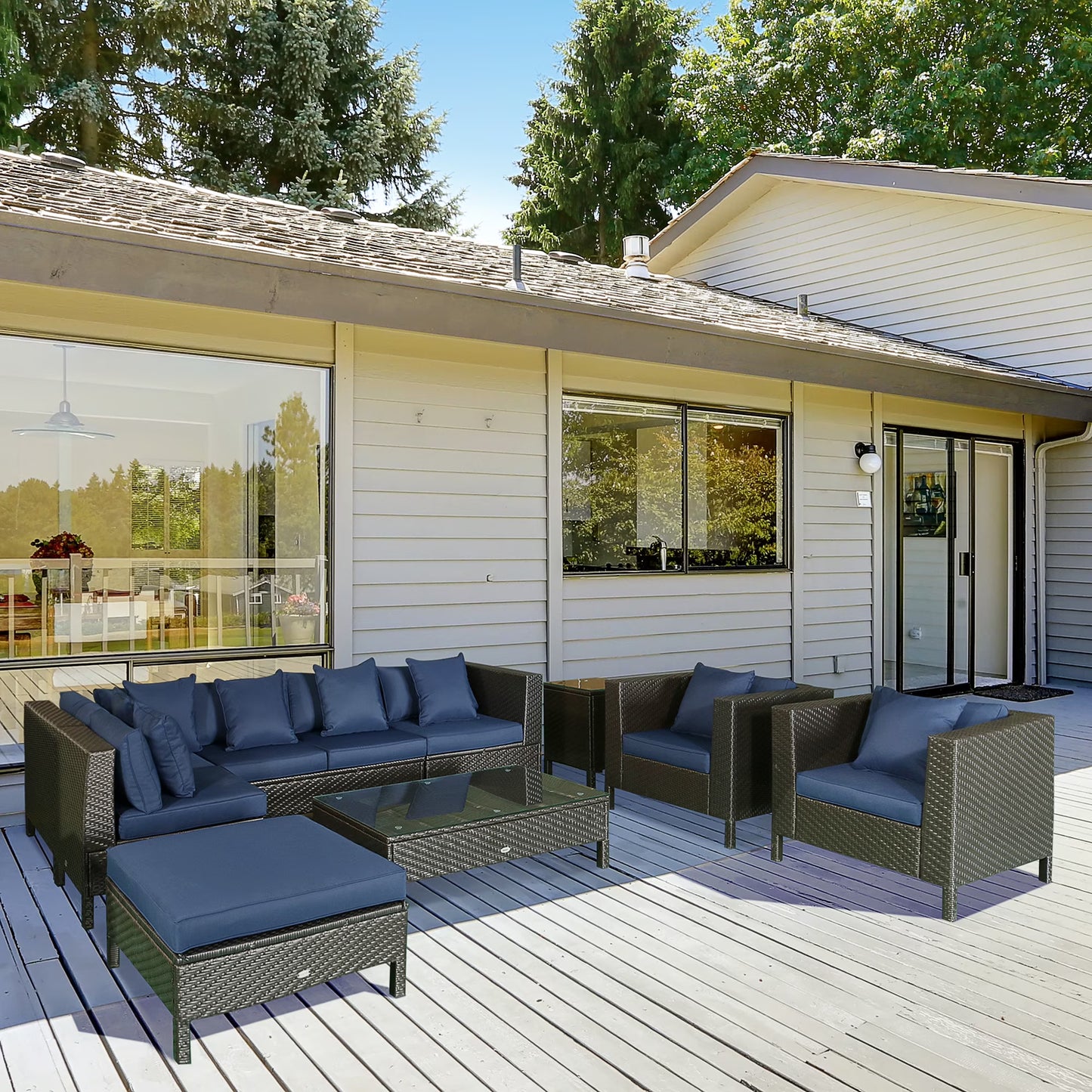 Outsunny 9 Piece Patio Furniture Set, PE Rattan Sofa & Table, Sand