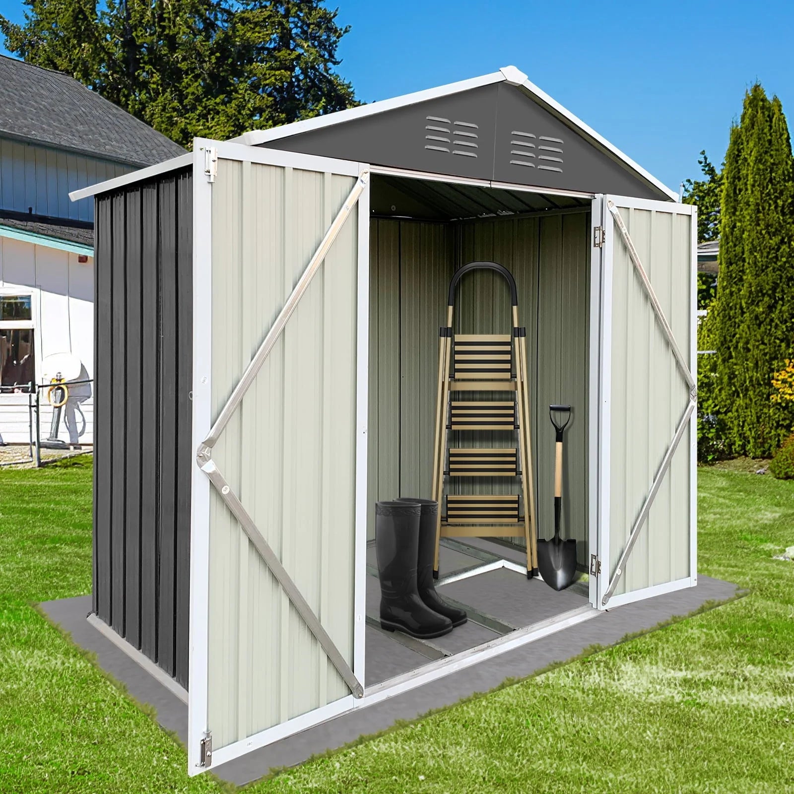 SYNGAR 6' x 4' Outdoor Storage Shed, Metal Garden Shed with Lockable Doors, Tools Storage Shed for Backyard, Patio, Lawn, D9094