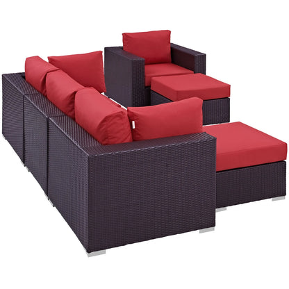 Modway Convene 6 Piece Outdoor Patio Sectional Set in Espresso Beige