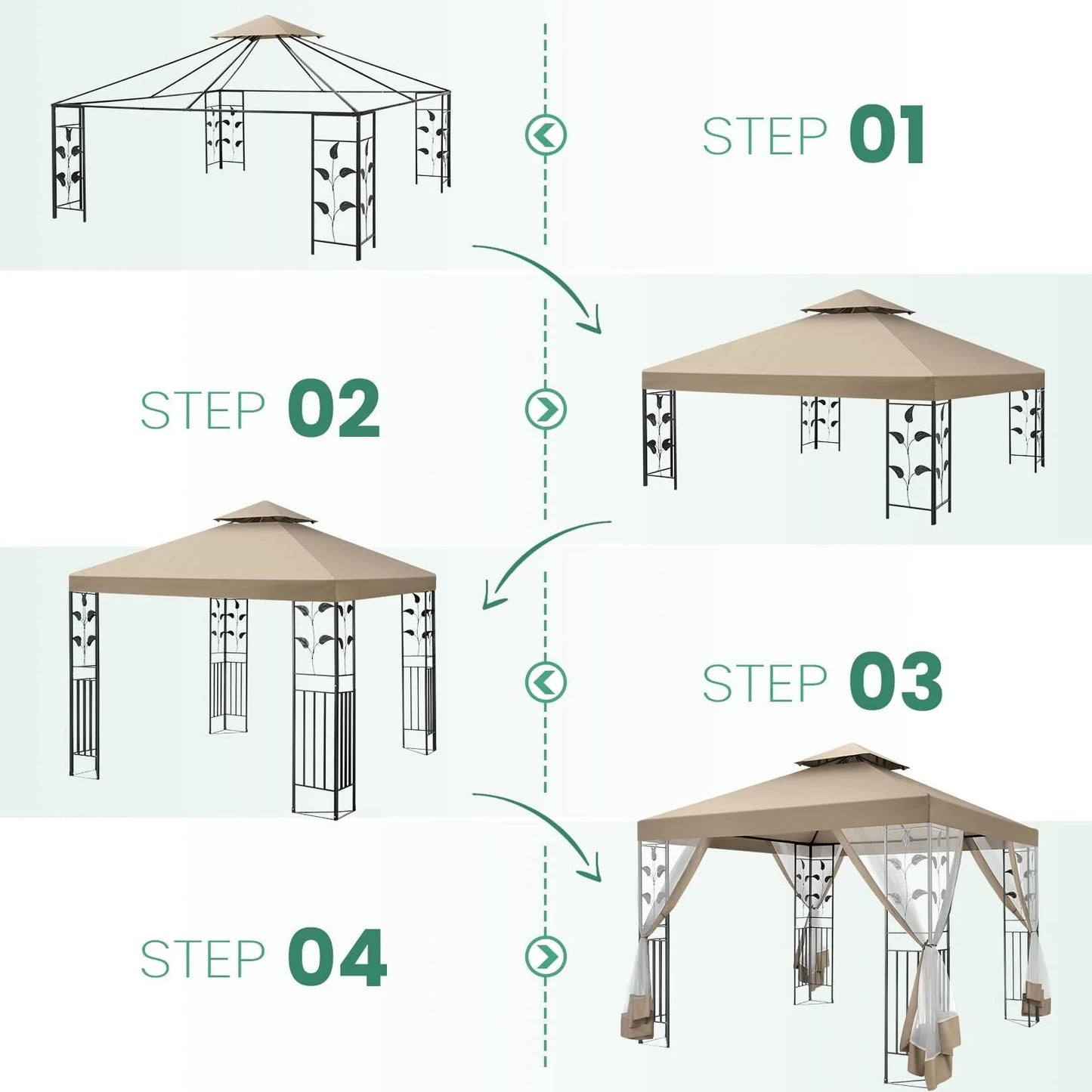 COBIZI Pop-up Gazebo, 10' x 13' Outdoor Steel Double Roof Canopy, Metal Frame Pavilion with Mosquito Netting, Sunshade for Garden, Patio, Lawns, Brown