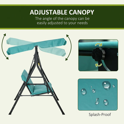 Outsunny 3-Seat Outdoor Patio Swing Chair with Removable Cushion, Steel Frame Stand and Adjustable Tilt Canopy for Patio, Garden, Poolside, Balcony, Backyard, Green