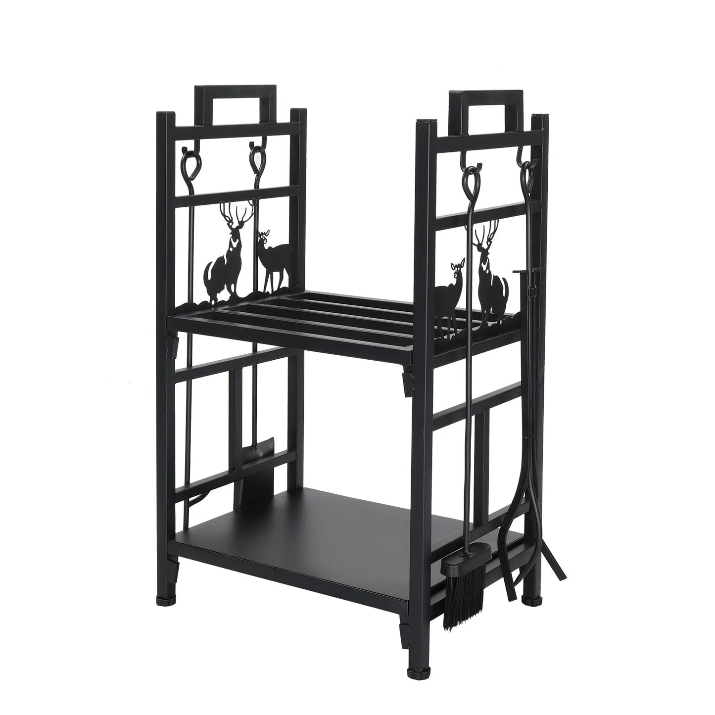 OverPatio Firewood Rack Fireplace Tool Rack Indoor Wood Holders Fireplace Tools Set Tongs Accessories