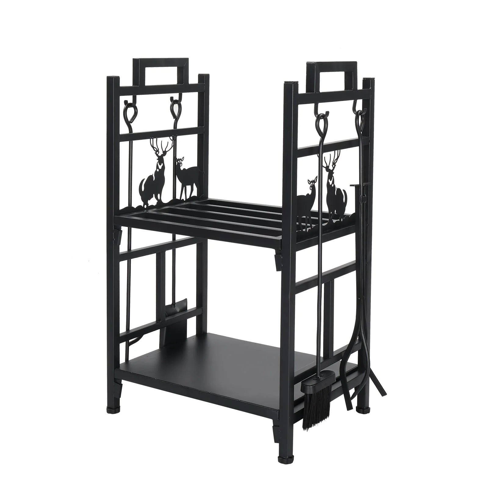 OverPatio Firewood Rack Fireplace Tool Rack Indoor Wood Holders Fireplace Tools Set Tongs Accessories