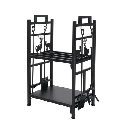 OverPatio Firewood Rack Fireplace Tool Rack Indoor Wood Holders Fireplace Tools Set Tongs Accessories