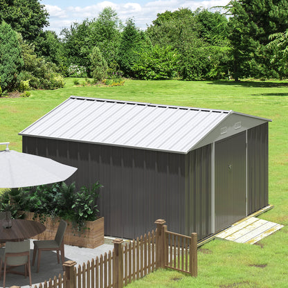 Devoko 10x8 Ft Metal Storage Shed, Lockable Steel Garden Shed for Patio Backyard Outdoor Tools, Brown