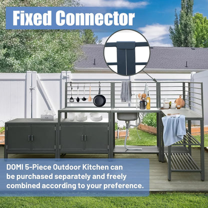 Domi Outdoor Kitchen Series 5-Piece Modular Outdoor Kitchen, Aluminum Storage Islands Sink Table, Corner Bar Cabinet Grill Storage Cabinet with Protective Cover, Outdoor Kitchen for Deck, Patio, Backy