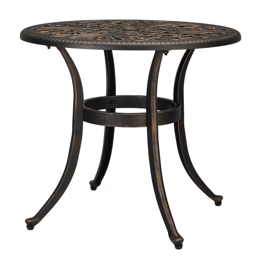 IVV 23.6" Cast Aluminum Round Side Table, All-Weather Accent Patio Coffee Table with 2" Umbrella Hole for Outdoor Bistro Porch Garden Lawn (Bronze)