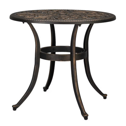 IVV 23.6" Cast Aluminum Round Side Table, All-Weather Accent Patio Coffee Table with 2" Umbrella Hole for Outdoor Bistro Porch Garden Lawn (Bronze)