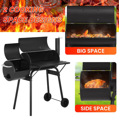 BIQWBIC 43? Charcoal Grill with Offset Smoker - Heavy Duty BBQ Grill for Backyard, Camping & Patio, Portable Charcoal Grills with Temperature Gauge & Wheels, Fits 6-10 People