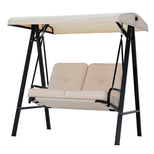 AECOJOY 2 Persons Outdoor Patio Canopy Steel Porch Swing Chair-Beige