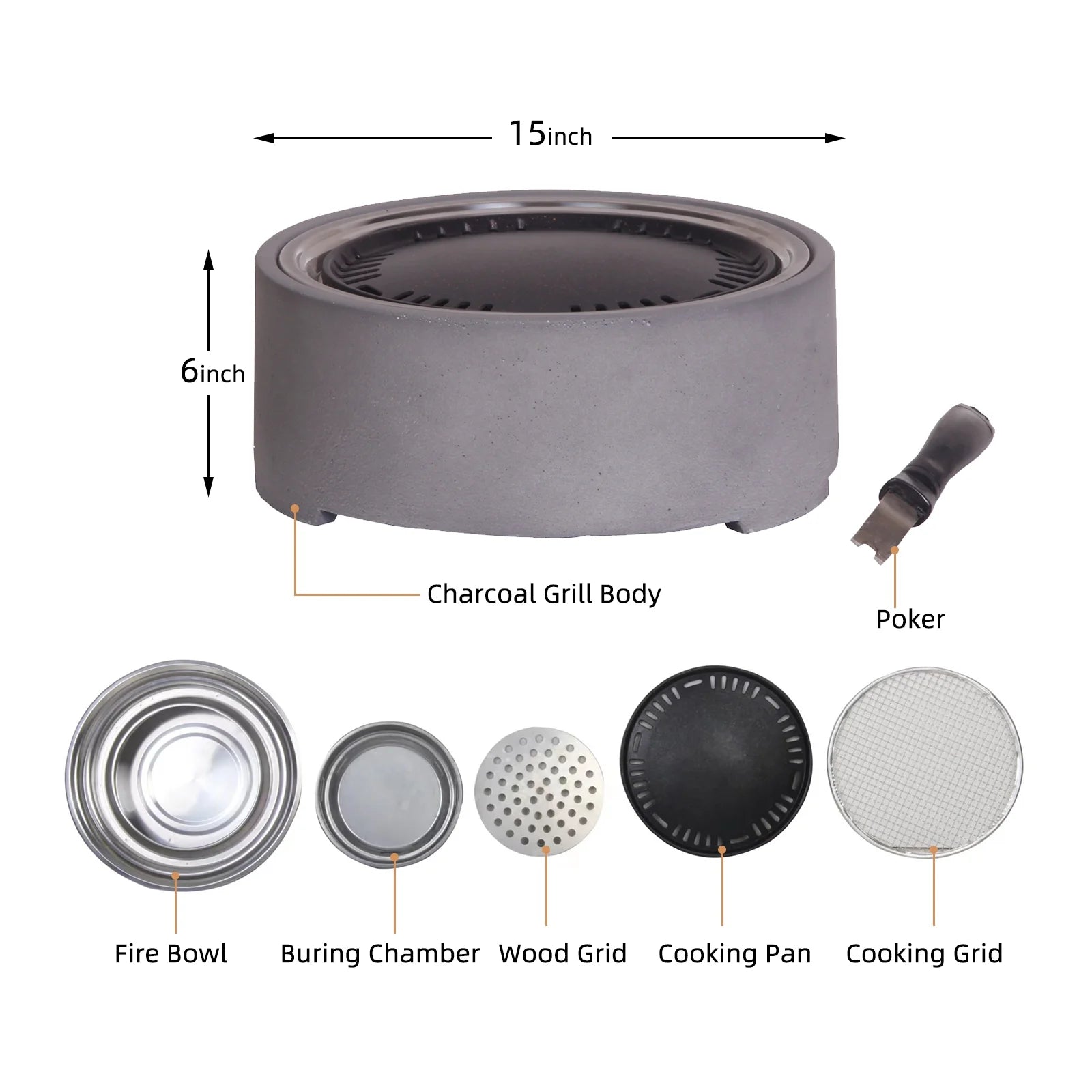 Afterglow 15 Inches Charcoal Grill Barbecue Smoker Stove Tabletop BBQ Outdoor Party for Patio Garden Backyard Decking Camping, Brown ?