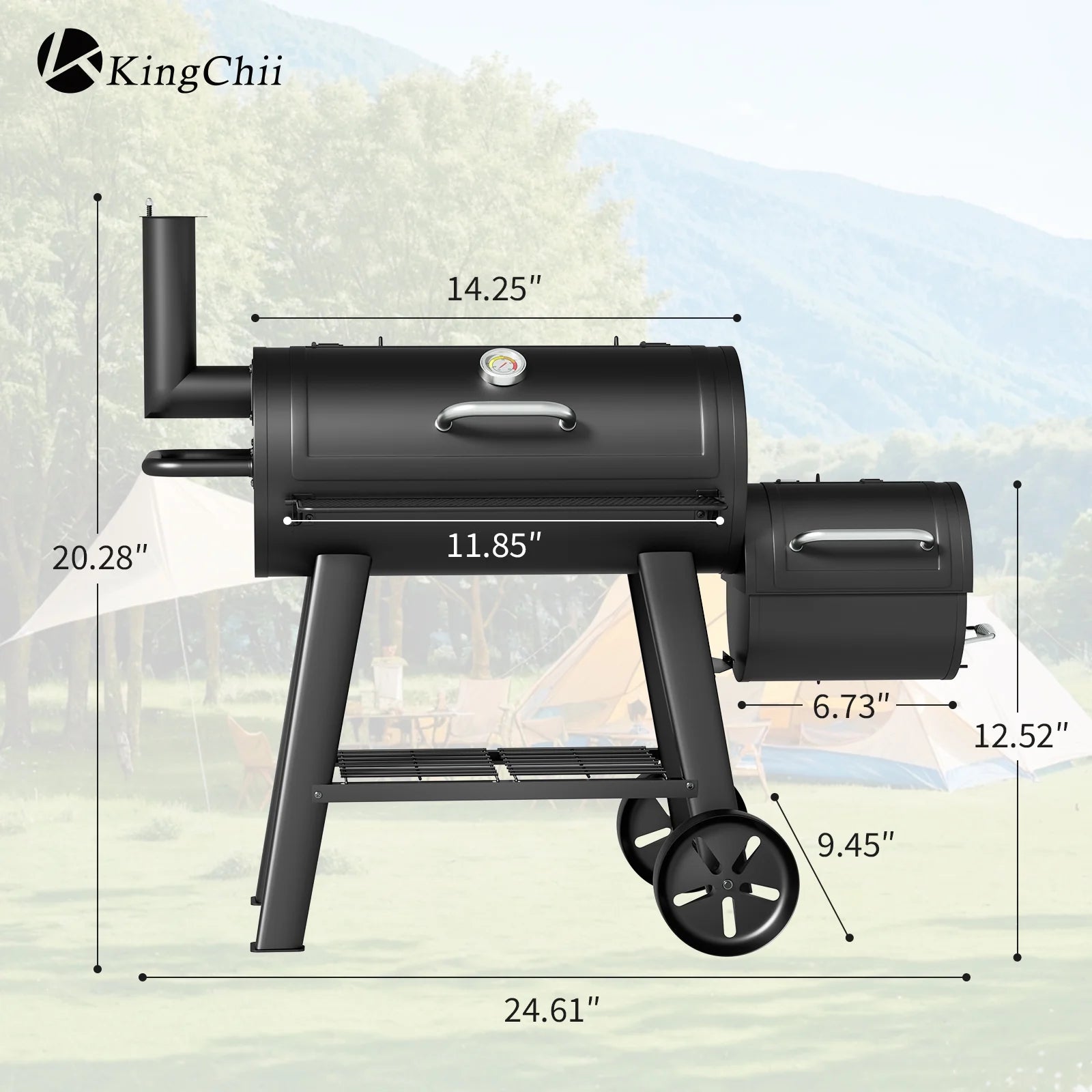 KingChii Heavy Duty Charcoal Grills with Charcoal Wood Offset Smokers for Outdoor Patio BBQ Grilling, 547 SQ.IN.
