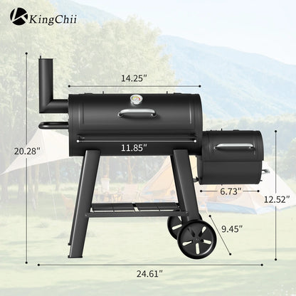 KingChii Heavy Duty Charcoal Grills with Charcoal Wood Offset Smokers for Outdoor Patio BBQ Grilling, 547 SQ.IN.