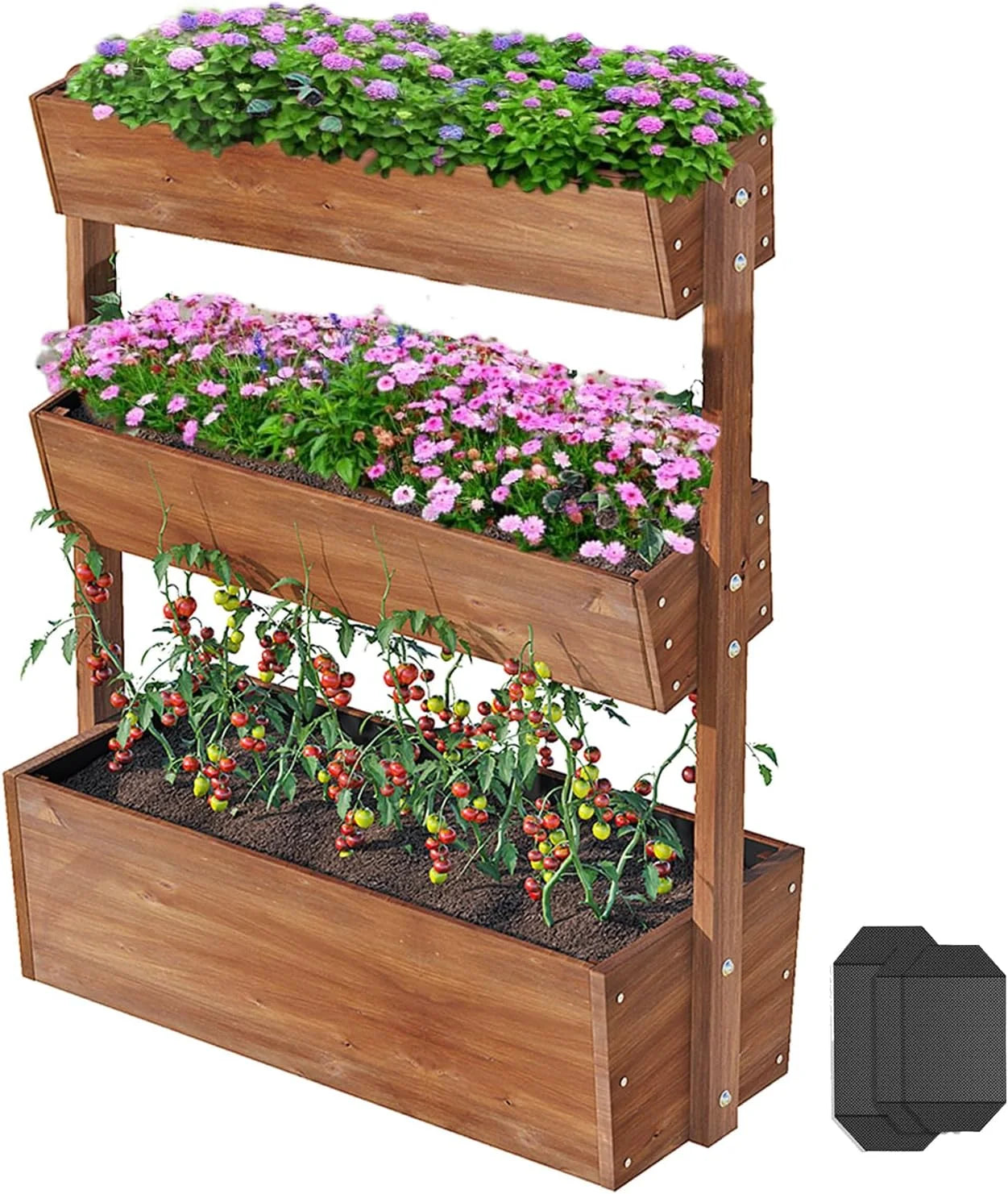 Wilk 33.7? x 17.7? x 46? Raised Garden Bed, 3 Tier Vertical Elevated Wood Planter Box Stand for Backyard, Patio, Balcony