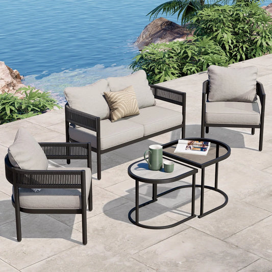 Grand Patio 5-Piece Outdoor Wicker Conversation Set, Beige