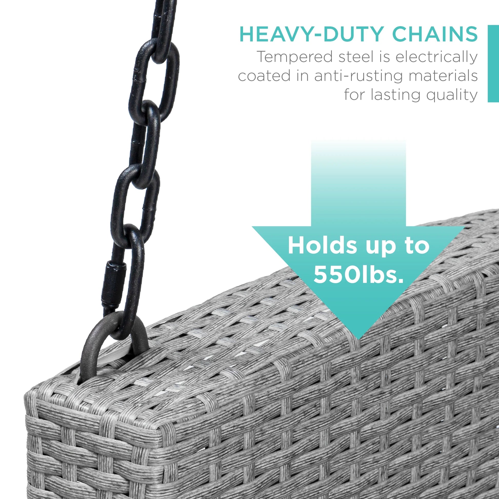 Best Choice Products Woven Wicker Hanging Porch Swing Bench for Patio, Deck w/Mounting Chains, Seat Cushion - Gray/Navy