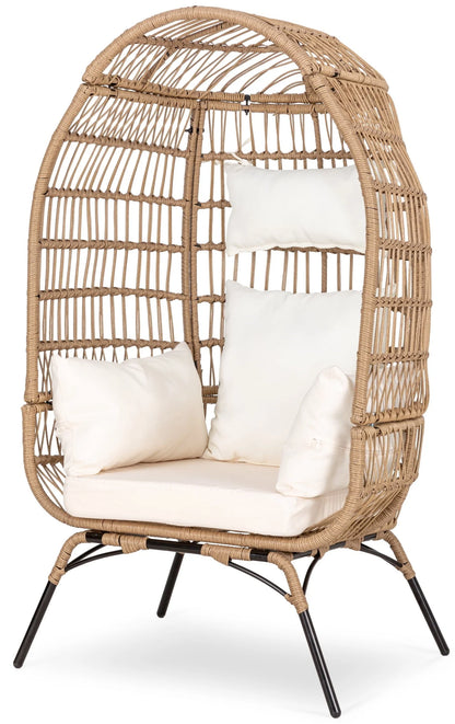 Eclife Outdoor Egg Chair Patio Wicker Lounge Chair with White Cushion Pillow for Home Pool Porch Garden Balcony
