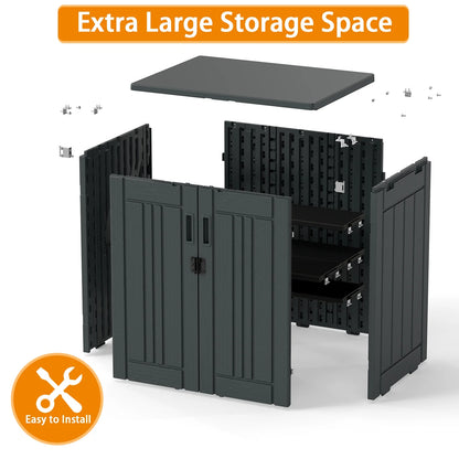 ZYJOYY 15 Cu.Ft Resin Outdoor Storage Shed with Floor & 2 Shelves, Lockable Waterproof Backyard Horizontal Cabinet for Patio, Garden Tools & Equipment,Sage Grey