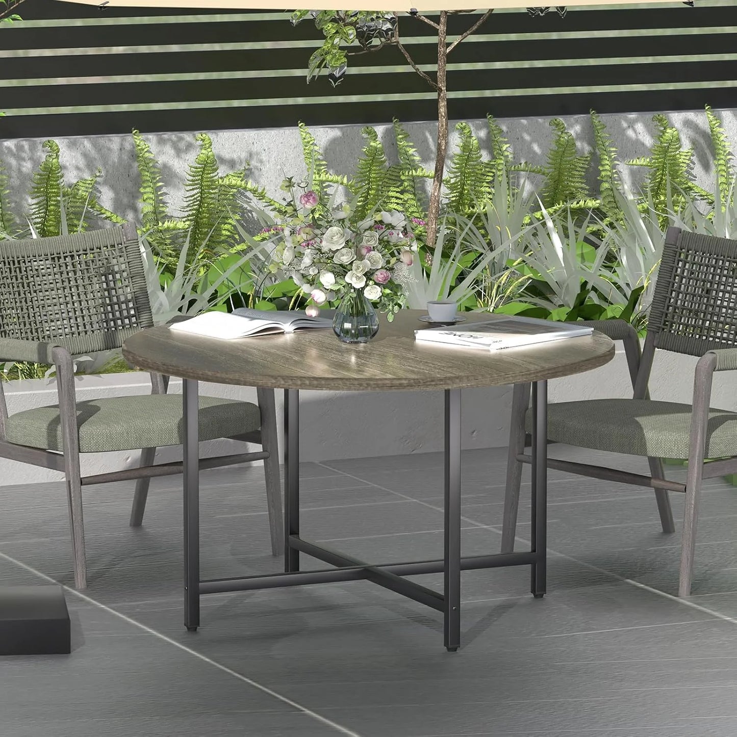 Round Coffee Table, 31.5" Circle Coffee TableRoma Round Coffee Tables Living Room, Large Coffee Table Round for Indoor & Outdoor Use, Office, Patio or Garden, Large Gray(31.5" D x 17.7" H)