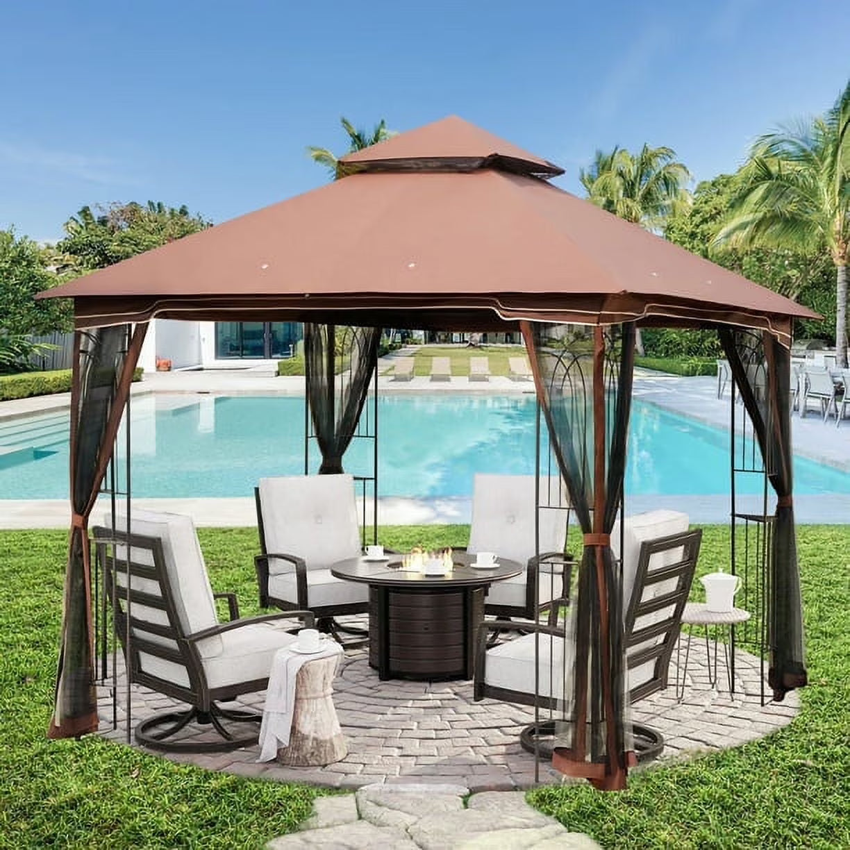 AVAWING 10x10 ft Outdoor Gazebo, Patio Double Soft-Top Canopy, Gray