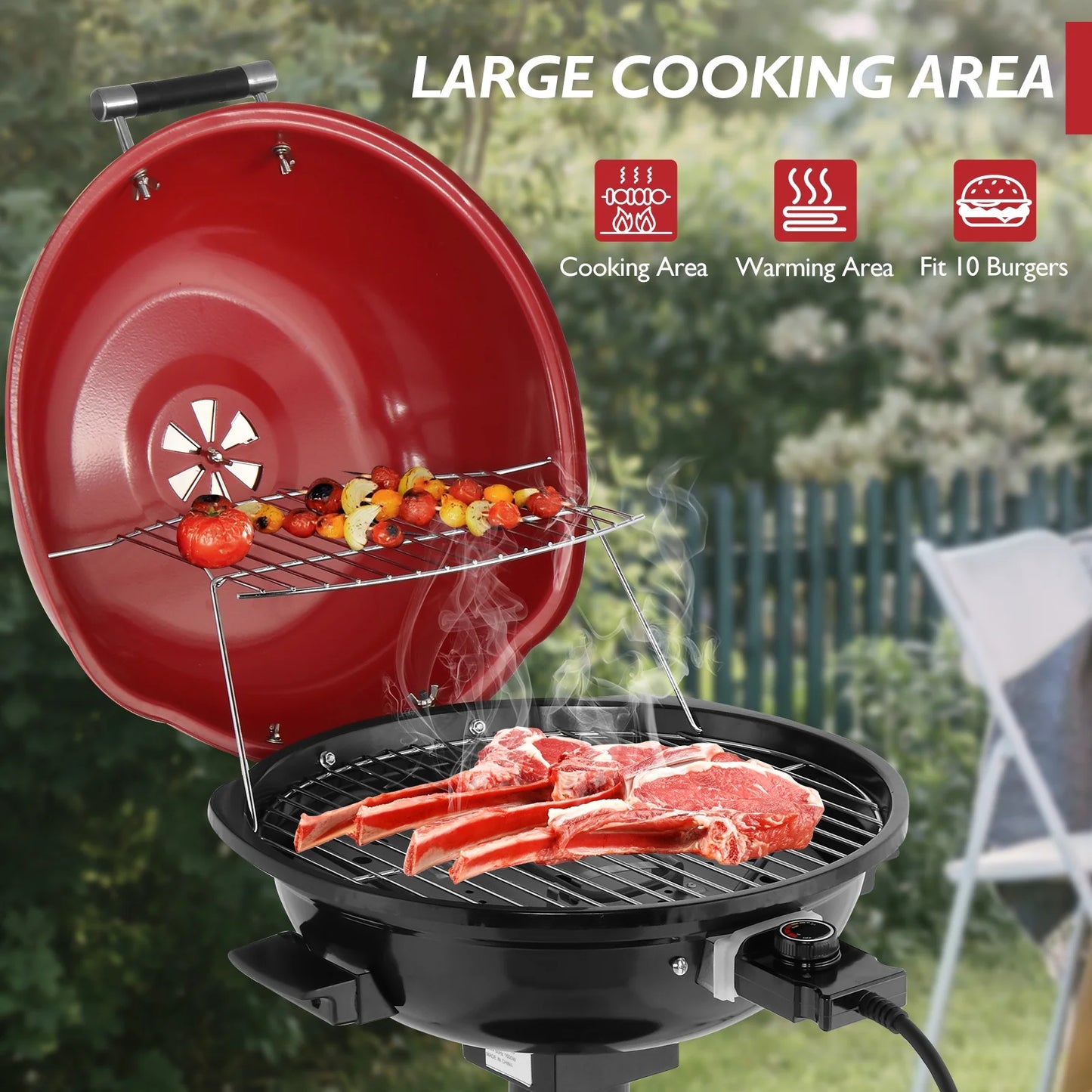 Zintown Grill Electric Grill Outdoor Standing Barbeque Grill Adjustable Temperature Control for Patio Backyad Black