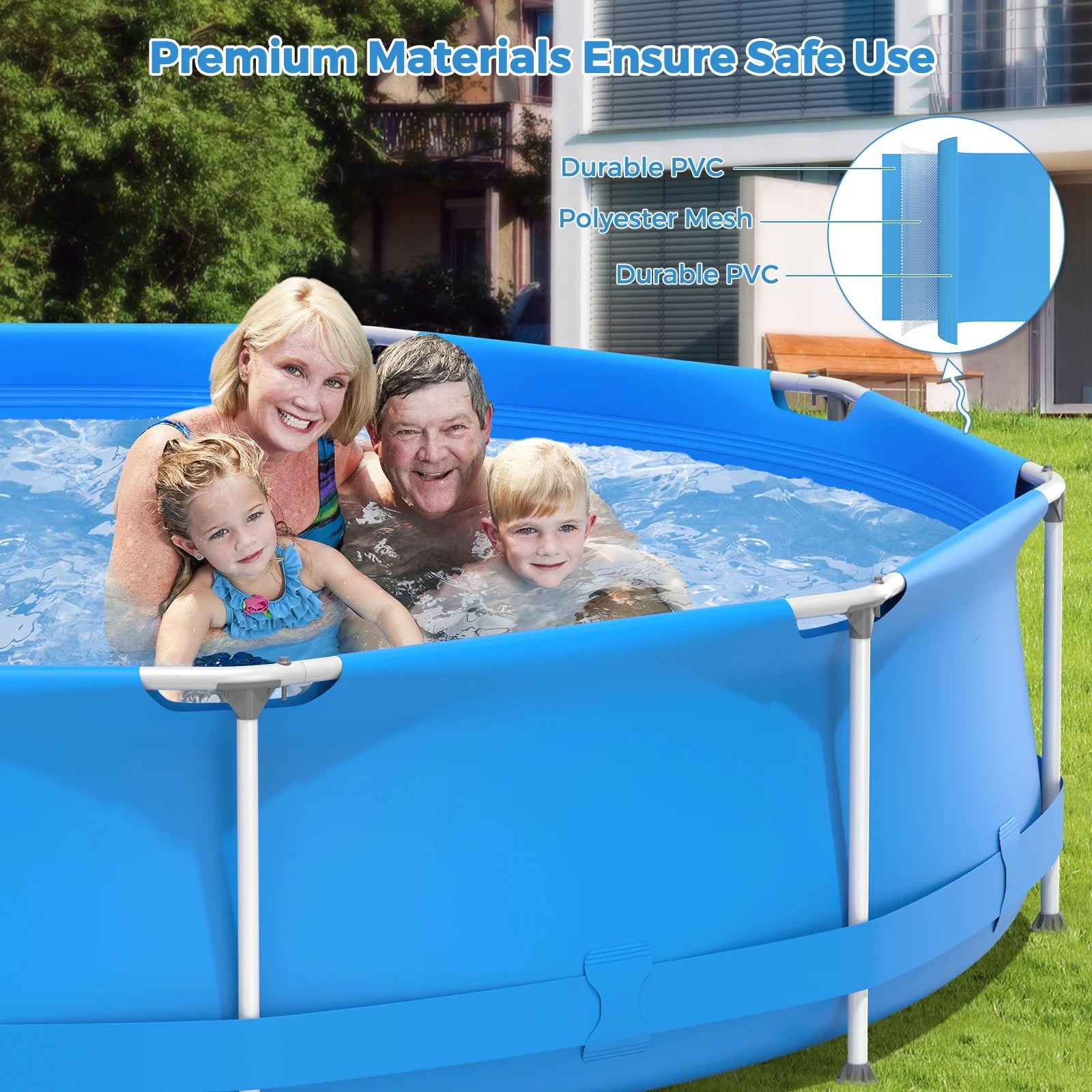 Infans Round Above Ground Swimming Pool Patio Frame Pool W/Pool Cover Iron Frame Blue