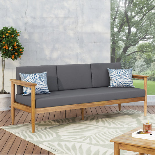 Noble House Magnolia Acacia Wood Outdoor Patio 3-Seater Sofa in Teak/Dark Gray