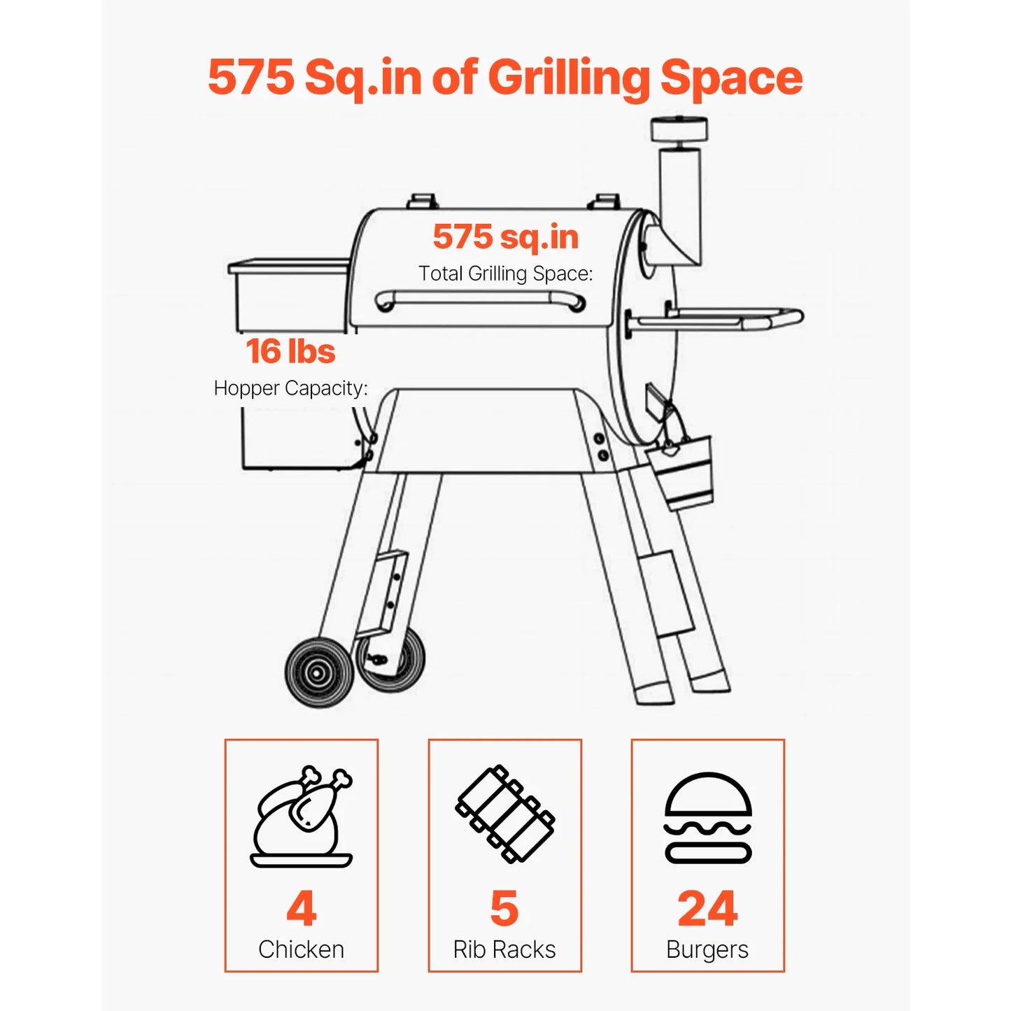 KFFKFF 575 Sq in Wood Fired Pellet Grill and Smoker, BBQ Grills with WiFi-app Management, LCD Display Controller for Outdoor Cooking, Patio and Backyard, Bronze Black