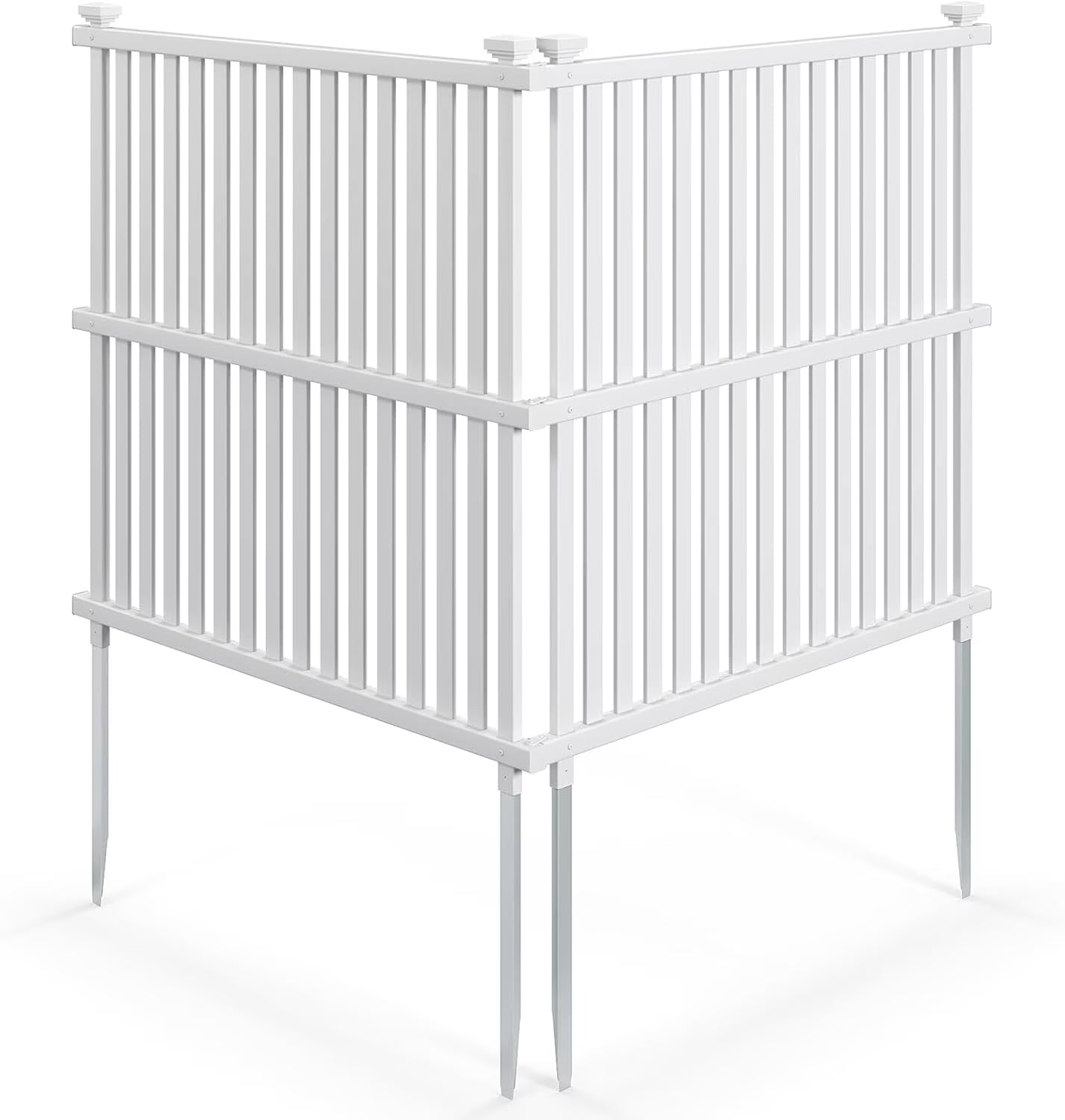 SAZYY 2 Panels Air Conditioner Fence, 45 in. W x 45 in. H Garden Fence, Vinyl Trash Can Pool Equipment Enclosure w/Metal Ground Stakes, Outdoor Privacy Fence Screen for Garden Patio Lawn AC Unit, White