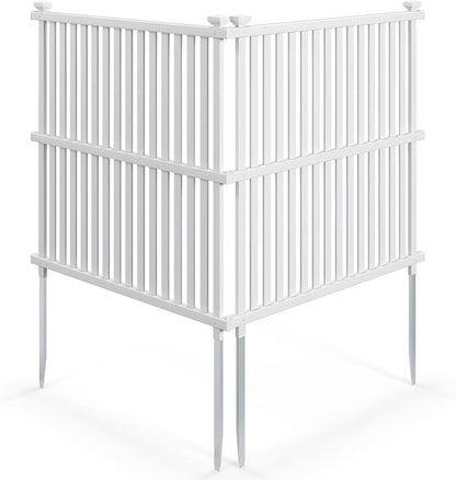 SAZYY 2 Panels Air Conditioner Fence, 45 in. W x 45 in. H Garden Fence, Vinyl Trash Can Pool Equipment Enclosure w/Metal Ground Stakes, Outdoor Privacy Fence Screen for Garden Patio Lawn AC Unit, White