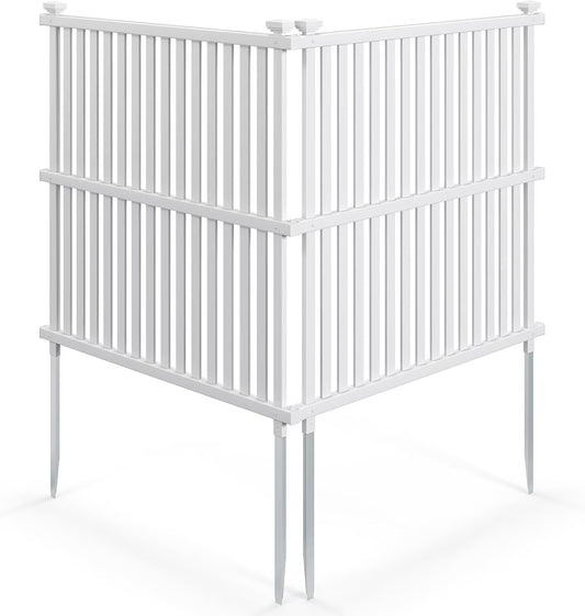 SAZYY 2 Panels Air Conditioner Fence, 45 in. W x 45 in. H Garden Fence, Vinyl Trash Can Pool Equipment Enclosure w/Metal Ground Stakes, Outdoor Privacy Fence Screen for Garden Patio Lawn AC Unit, White