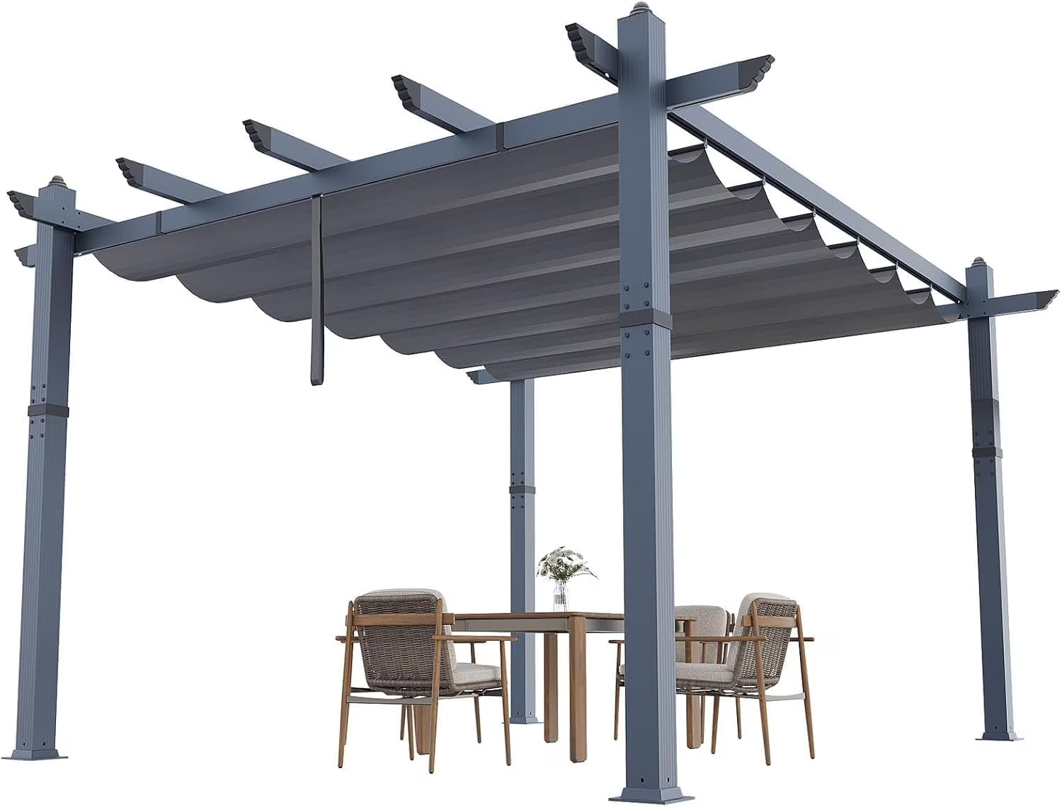10x13 Ft Aluminum Pergola,Outdoor Metal Gazebo with Adjustable Canopy,Reinforced Frame Outdoor Shelter for Backyard,Patio Lawn and Deck - Wood grain beige