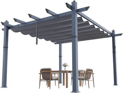 10x13 Ft Aluminum Pergola,Outdoor Metal Gazebo with Adjustable Canopy,Reinforced Frame Outdoor Shelter for Backyard,Patio Lawn and Deck - Wood grain beige