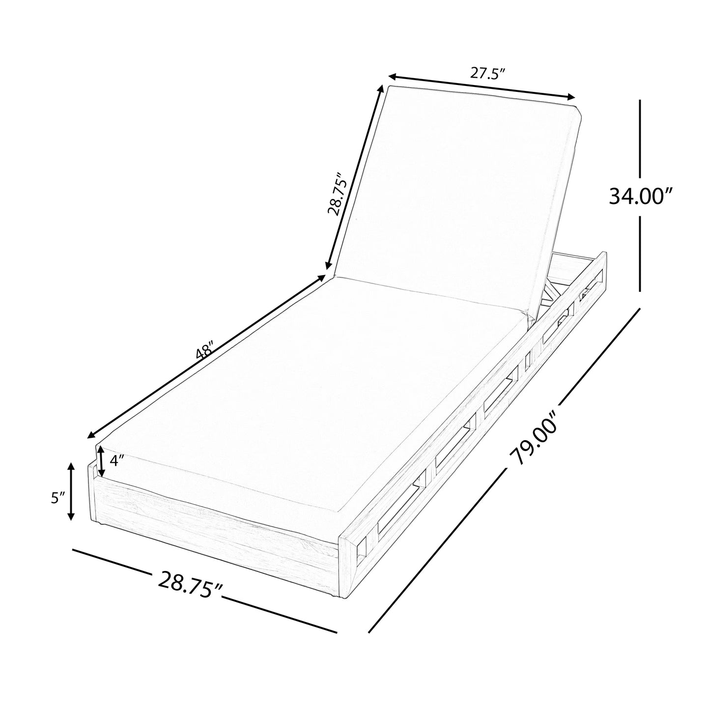 Patio Seating LOUNGE CHAISE SET, ACACIA WOOD WITH WATER-RESISTANT LOUNGE CUSHIONS (CREAM & 4 INCH THICK) - MATCHING DARK GREY VERSION AVAILABLE,Outdoor Seating