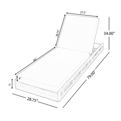 Patio Seating LOUNGE CHAISE SET, ACACIA WOOD WITH WATER-RESISTANT LOUNGE CUSHIONS (CREAM & 4 INCH THICK) - MATCHING DARK GREY VERSION AVAILABLE,Outdoor Seating