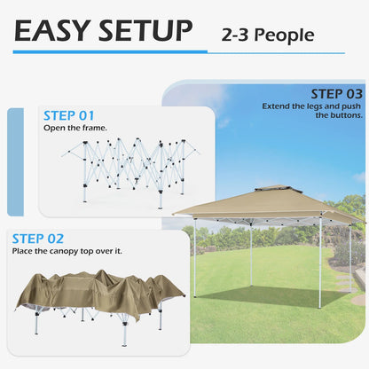 AVAWING 12x12 ft Outdoor Pop-up Canopy Party Tent Easy Setup Patio Wedding Tent, Khaki