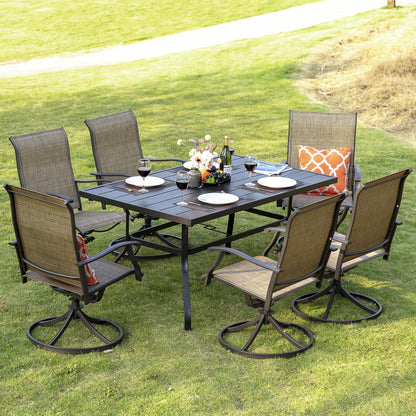 Nuu Garden 5 Piece Outdoor Patio Dining Set, Metal Patio Furniture Set 4 Textilene Swivel Chairs and 37" Square Iron Umbrella Dining Table,Black and Brown