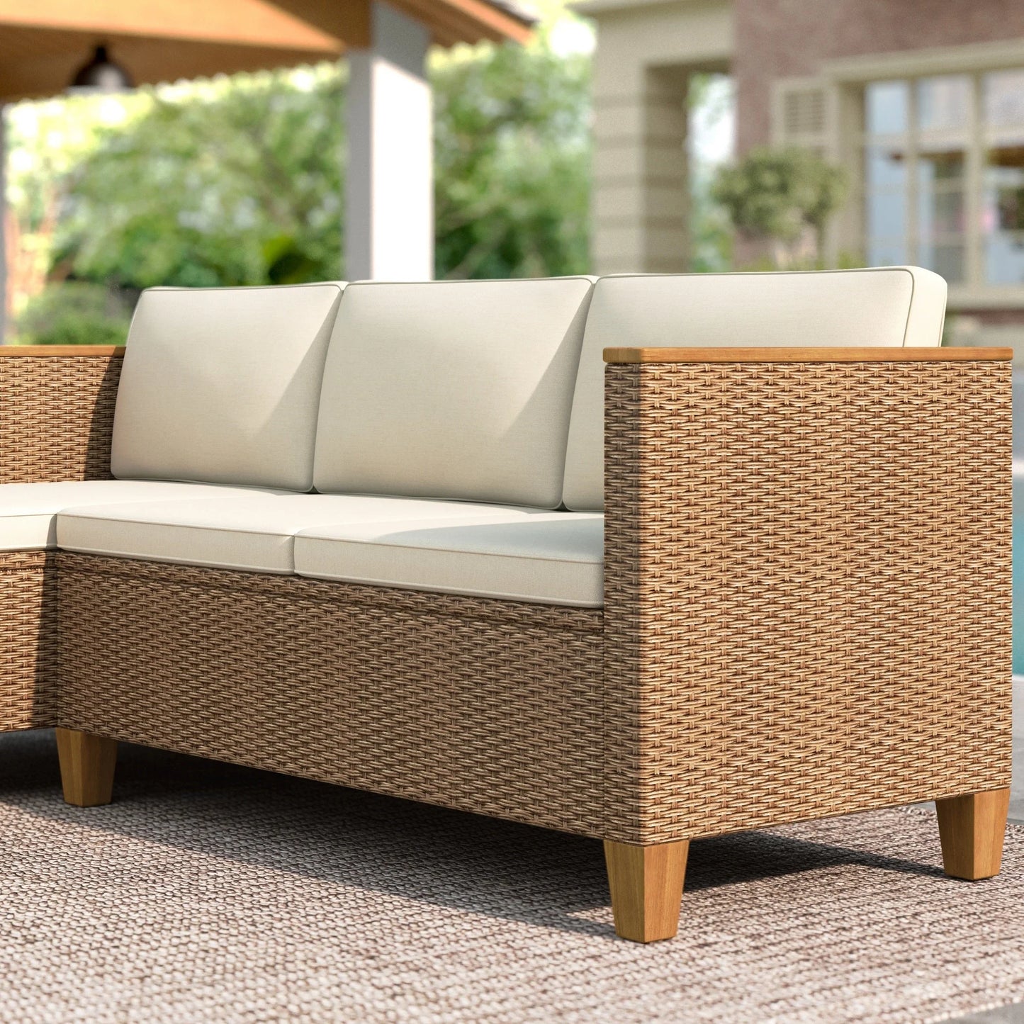 MF Studio 3-Piece Patio Furniture Conversation Set, All-Weather Wicker Outdoor Sectional Sofa Set with Table & Cushions, Beige