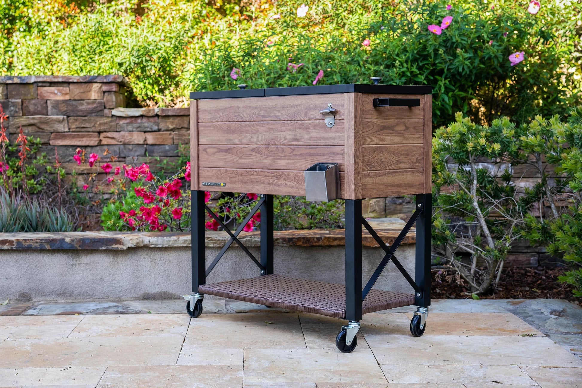 Permasteel 80-Qt Oak Wood Style Patio Cooler with Wicker Bottom