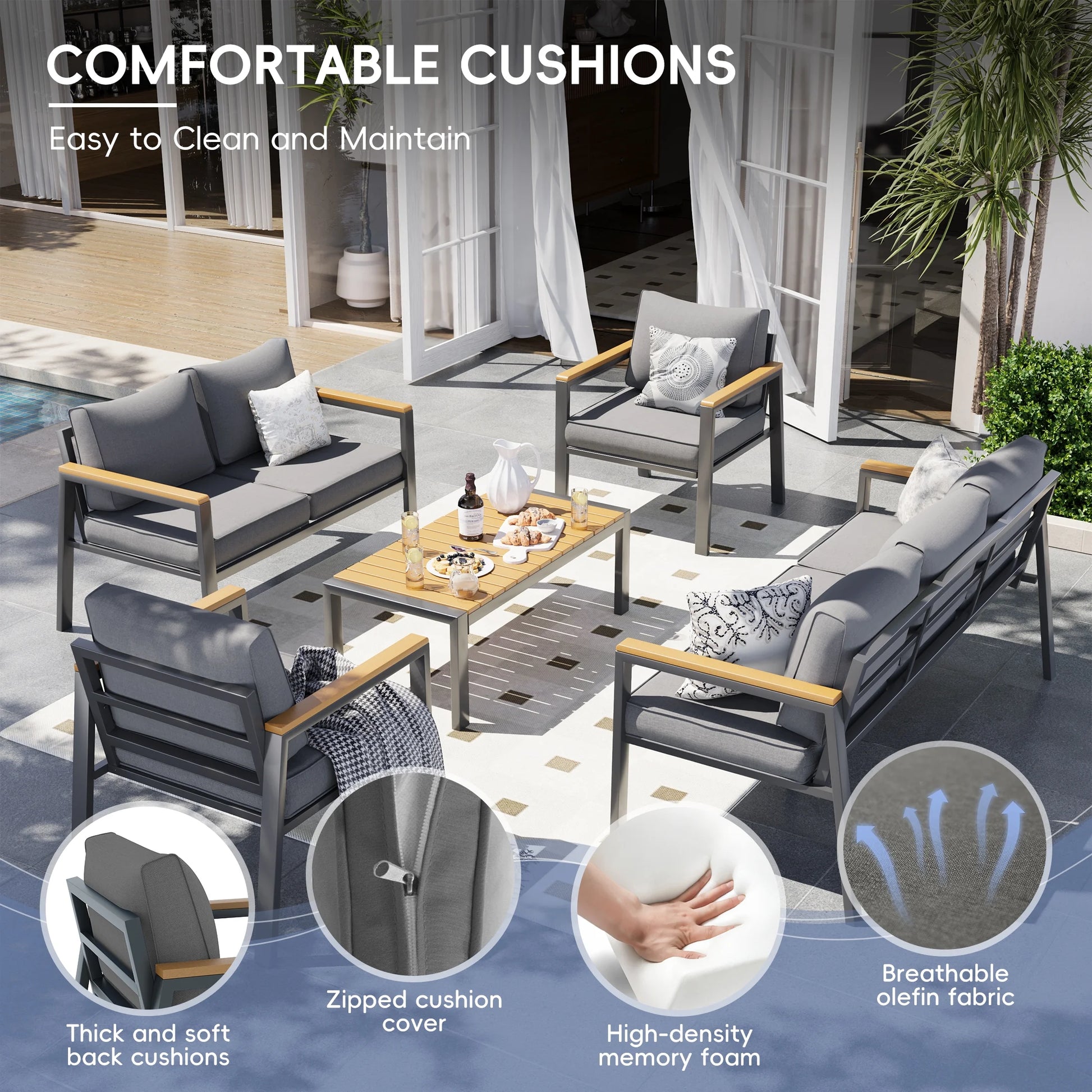 Poteban Aluminum Patio Furniture Sofa,All-Weather Metal Outdoor Sofa,Modern Couch with Waterproof Covers,Gray(Two Armchair)