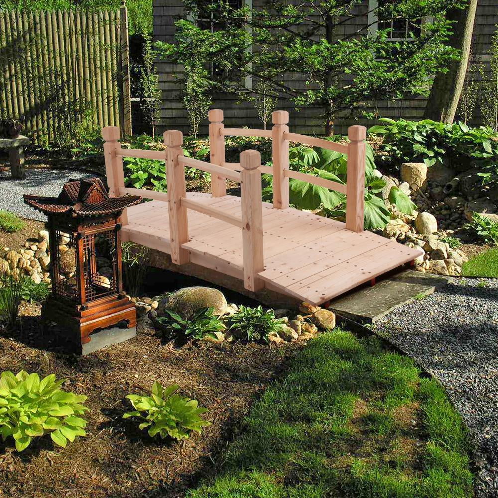 OverPatio Burlywood Wooden Bridge Stained Finish Decorative Wood Arch Walkway