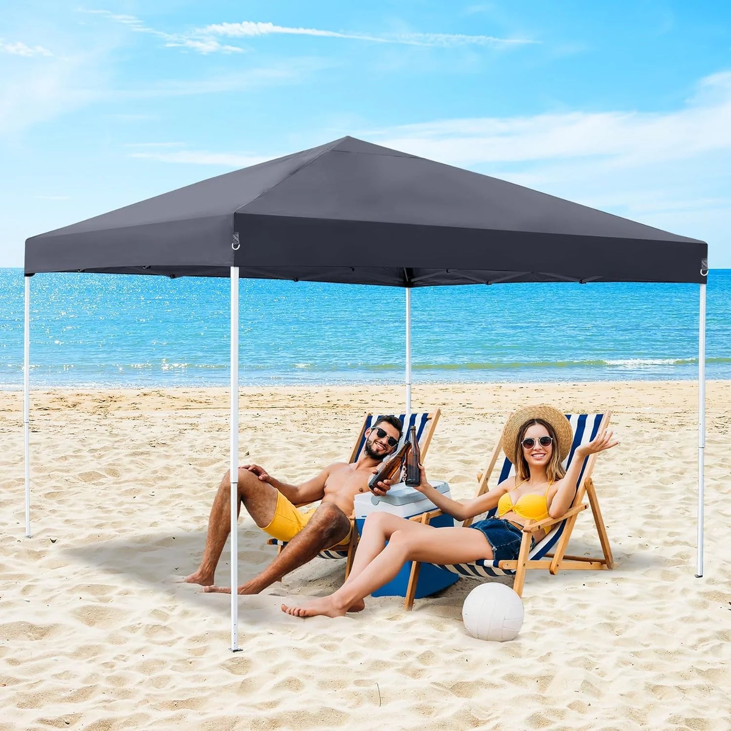 10 X 10ft Pop Up Canopy Tent Easy Set up Outdoor Instant Straight Legs Portable Gazebo Shelter with Wheeled Bag for Camp Beach Patio and Garden (Grey)