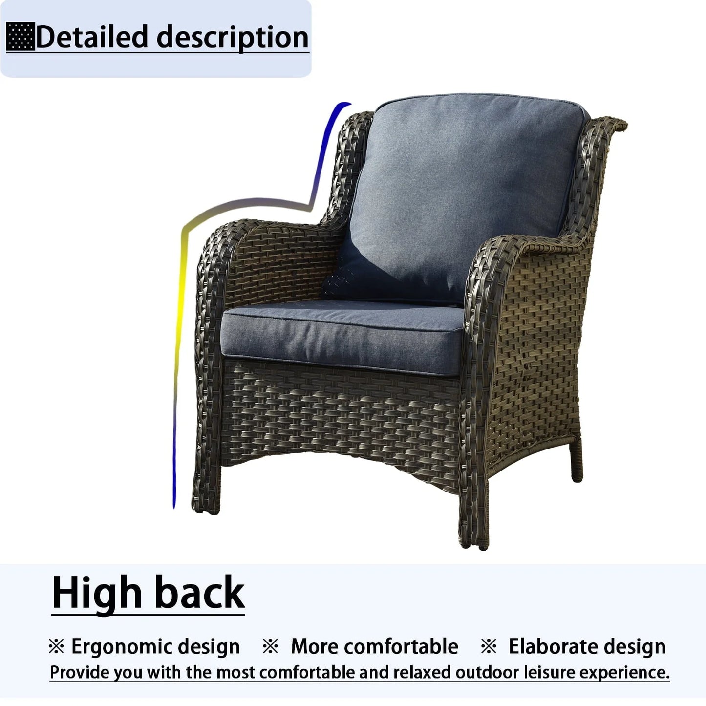 Ovios 5 Pieces Patio Furniture Wicker Rattan Patio Set with High-Back Comfort for Outdoors