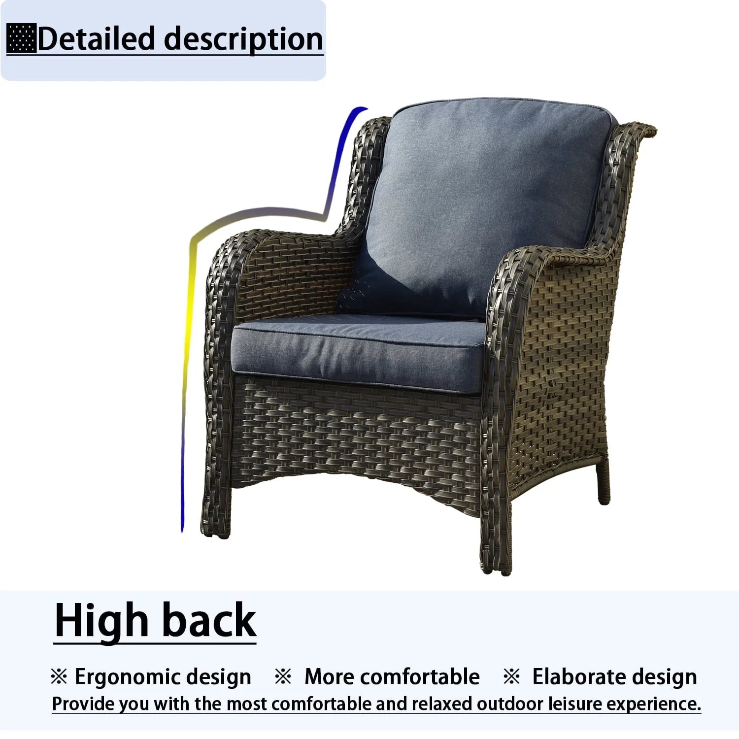 Ovios 5 Pieces Patio Furniture Wicker Rattan Patio Set with High-Back Comfort for Outdoors