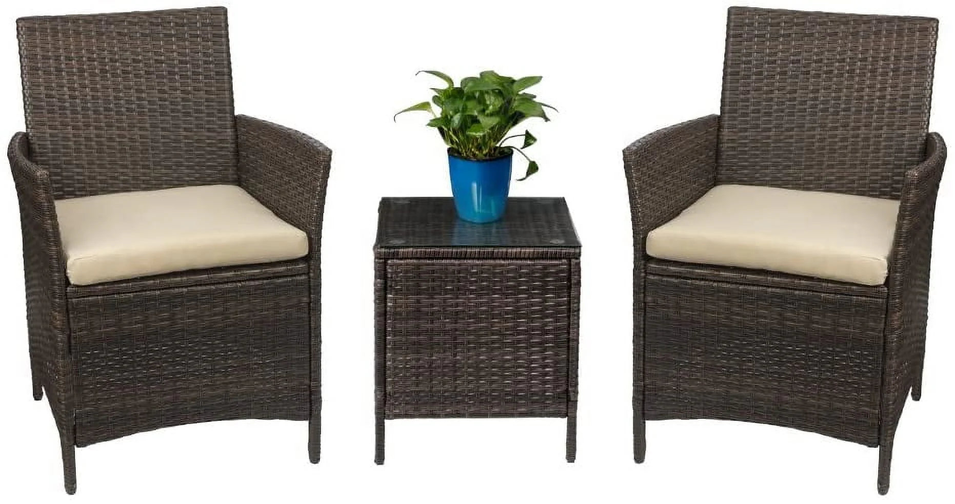 Devoko 3 Pieces Outdoor Furniture Sets Rattan Wicker Chairs Patio Conversation Set, Beige