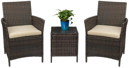 Devoko 3 Pieces Outdoor Furniture Sets Rattan Wicker Chairs Patio Conversation Set, Beige