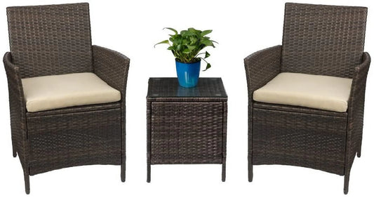 Devoko 3 Pieces Outdoor Furniture Sets Rattan Wicker Chairs Patio Conversation Set, Beige