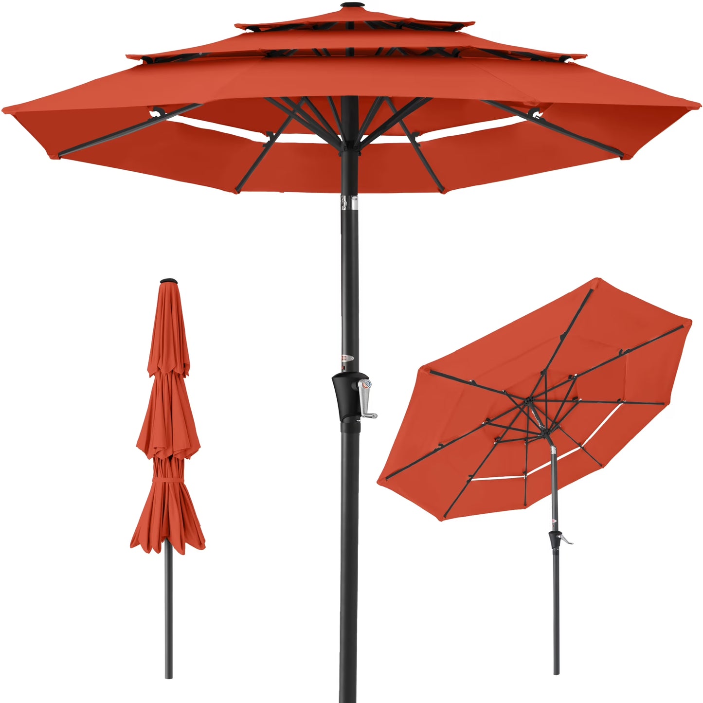 Best Choice Products 10ft 3-Tier Patio Umbrella, Market Sun Shade w/Tilt Adjustment, Easy Crank - Red
