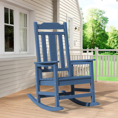 SERWALL Outdoor Rocking ChairHDPE Patio Rocking Chair, Heavy Duty Front Porch Rocker, Blue