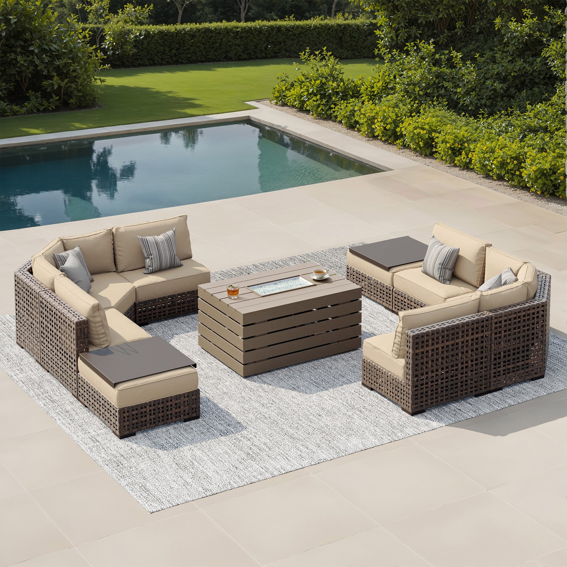 Sirio Oceanside 9-piece Fire Modular Outdoor Patio Seating Set